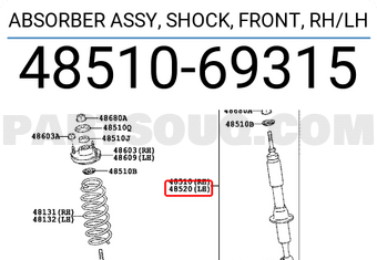 Toyota 4851069315 ABSORBER ASSY, SHOCK, FRONT, RH/LH