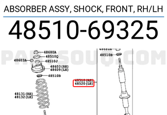 Toyota 4851069325 ABSORBER ASSY, SHOCK, FRONT, RH/LH