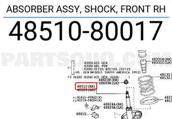 Toyota 4851080017 ABSORBER ASSY, SHOCK, FRONT RH