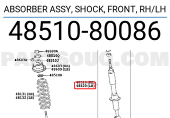 Toyota 4851080086 ABSORBER ASSY, SHOCK, FRONT, RH/LH