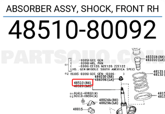 Toyota 4851080092 ABSORBER ASSY, SHOCK, FRONT RH