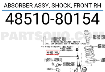 Toyota 4851080154 ABSORBER ASSY, SHOCK, FRONT RH