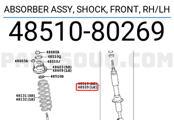 Toyota 4851080269 ABSORBER ASSY, SHOCK, FRONT, RH/LH