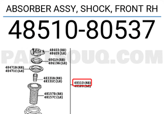 Toyota 4851080537 ABSORBER ASSY, SHOCK, FRONT RH