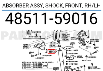 Toyota 4851159016 ABSORBER ASSY, SHOCK, FRONT, RH/LH