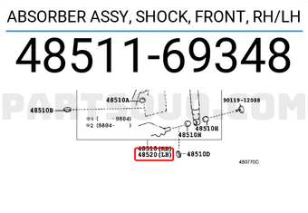 Toyota 4851169348 ABSORBER ASSY, SHOCK, FRONT, RH/LH