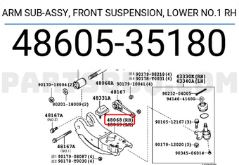 Toyota 4860535180 ARM SUB-ASSY, FRONT SUSPENSION, LOWER NO.1 RH