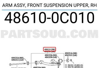 Toyota 486100C010 ARM ASSY, FRONT SUSPENSION UPPER, RH