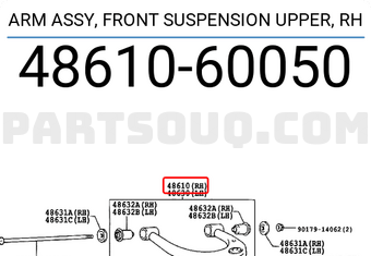 Toyota 4861060050 ARM ASSY, FRONT SUSPENSION UPPER, RH