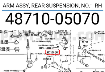 Toyota 4871005070 ARM ASSY, REAR SUSPENSION, NO.1 RH