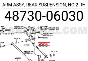 Toyota 4873006030 ARM ASSY, REAR SUSPENSION, NO.2 RH