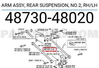 Toyota 4873048020 ARM ASSY, REAR SUSPENSION, NO.2, RH/LH