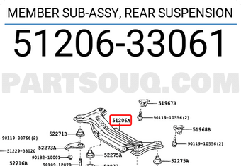 Toyota 5120633061 MEMBER SUB-ASSY, REAR SUSPENSION