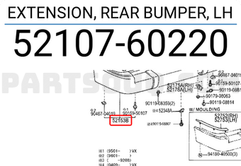 Toyota 5210760220 EXTENSION, REAR BUMPER, LH