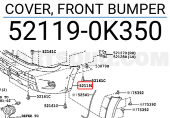 Toyota 521190K350 COVER, FRONT BUMPER