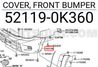 Toyota 521190K360 COVER, FRONT BUMPER