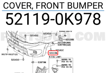 Toyota 521190K978 COVER, FRONT BUMPER