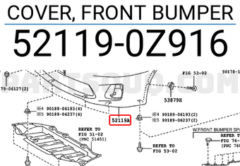 Toyota 521190Z916 COVER, FRONT BUMPER