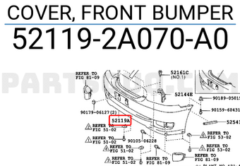 Toyota 521192A070A0 COVER, FRONT BUMPER