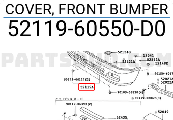 Toyota 5211960550D0 COVER, FRONT BUMPER