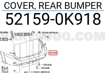 Toyota 521590K918 COVER, REAR BUMPER