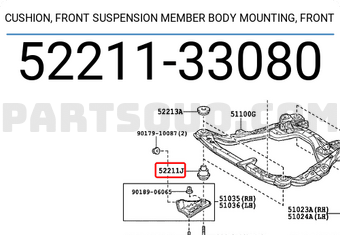 Toyota 5221133080 CUSHION, FRONT SUSPENSION MEMBER BODY MOUNTING, FRONT