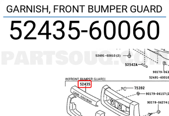 Toyota 5243560060 GARNISH, FRONT BUMPER GUARD