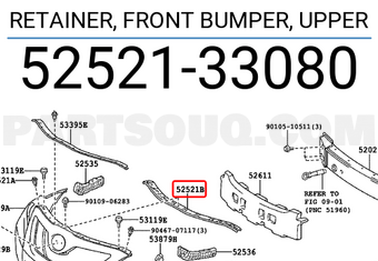 Toyota 5252133080 RETAINER, FRONT BUMPER, UPPER