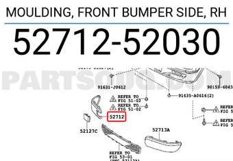 Toyota 5271252030 MOULDING, FRONT BUMPER SIDE, RH