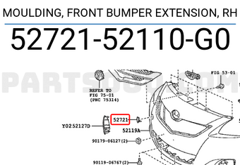 Toyota 5272152110G0 MOULDING, FRONT BUMPER EXTENSION, RH