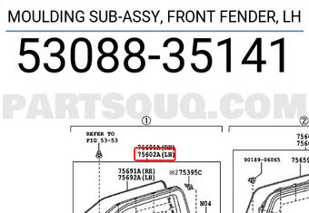Toyota 5308835141 MOULDING SUB-ASSY, FRONT FENDER, LH
