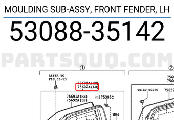Toyota 5308835142 MOULDING SUB-ASSY, FRONT FENDER, LH