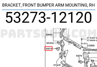 Toyota 5327312120 BRACKET, FRONT BUMPER ARM MOUNTING, RH