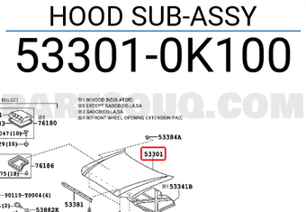 Toyota 533010K100 HOOD SUB-ASSY