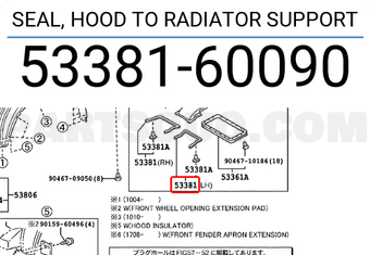 Toyota 5338160090 SEAL, HOOD TO RADIATOR SUPPORT