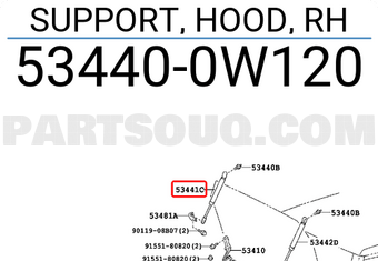 Toyota 534400W120 SUPPORT, HOOD, RH