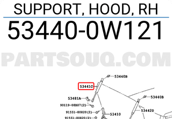 Toyota 534400W121 SUPPORT, HOOD, RH