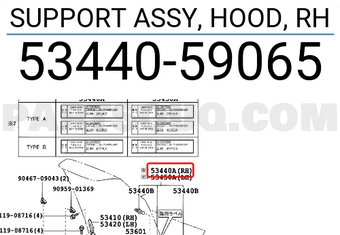 Toyota 5344059065 SUPPORT ASSY, HOOD, RH