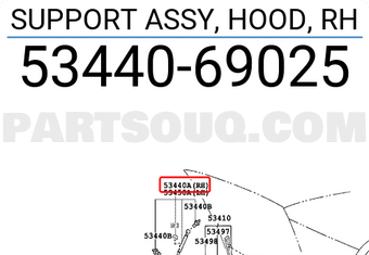 Toyota 5344069025 SUPPORT ASSY, HOOD, RH