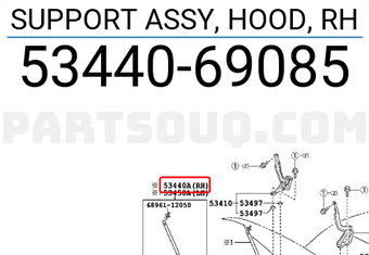 Toyota 5344069085 SUPPORT ASSY, HOOD, RH