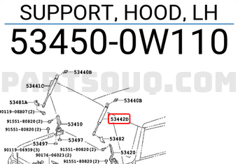 Toyota 534500W110 SUPPORT, HOOD, LH