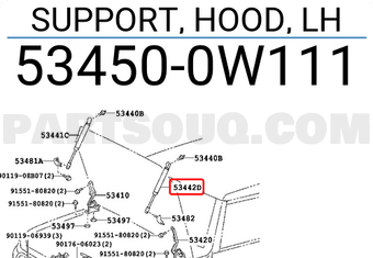 Toyota 534500W111 SUPPORT, HOOD, LH