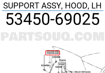 Toyota 5345069025 SUPPORT ASSY, HOOD, LH