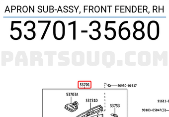 Toyota 5370135680 APRON SUB-ASSY, FRONT FENDER, RH