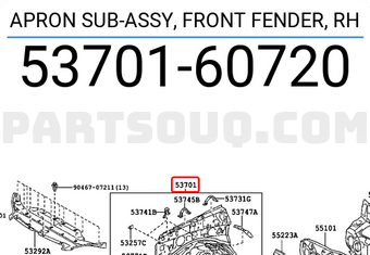Toyota 5370160720 APRON SUB-ASSY, FRONT FENDER, RH