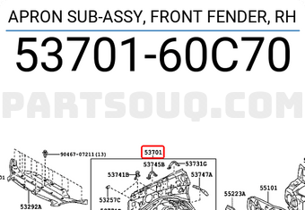 Toyota 5370160C70 APRON SUB-ASSY, FRONT FENDER, RH