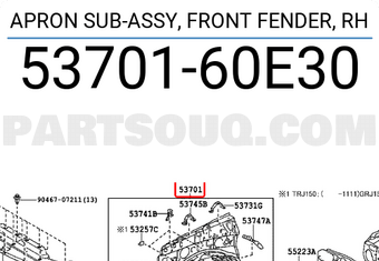 Toyota 5370160E30 APRON SUB-ASSY, FRONT FENDER, RH