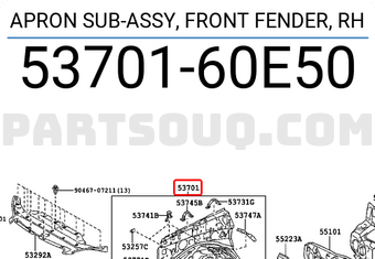 Toyota 5370160E50 APRON SUB-ASSY, FRONT FENDER, RH