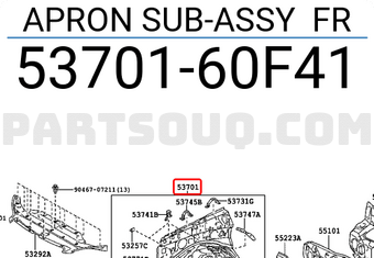 Toyota 5370160F41 APRON SUB-ASSY FR