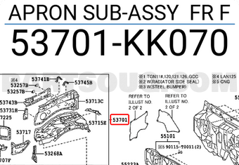 Toyota 53701KK070 APRON SUB-ASSY FR F